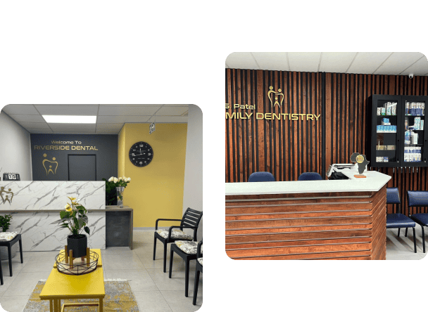 Riverside Dental reception area with modern decor and comfortable seating for patients in South Africa.